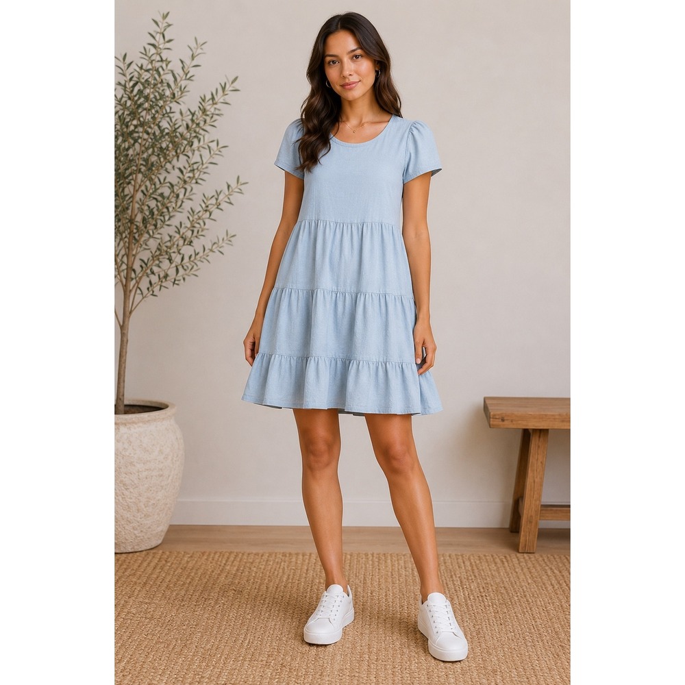 Dip Light Cottagecore Organic Cotton Tiered Sustainable Dress Short Sleeve Large
